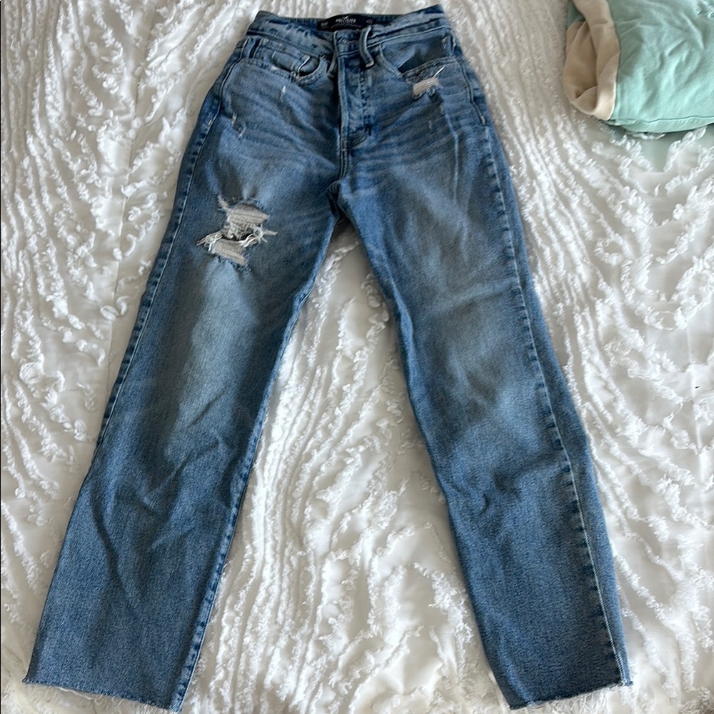 Hollister Blue Straight Leg Jeans with Distressing